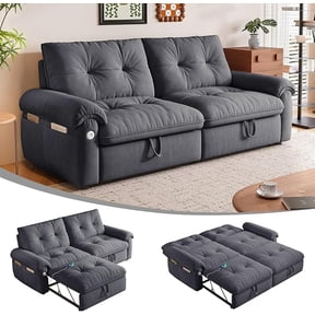 3-in-1 Convertible Sofa Bed, 77" Queen Size Loveseat Sleeper with Pull Out Bed,USB and Side Storage Pockets,Modern 2 Seater Small Couch for Apartment Living Room, Velvet Fabric,RV-Friendly,Dark Gray