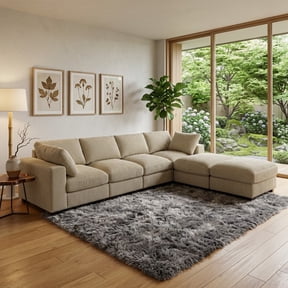 Howcool Cloud Couch Modular Sectional Sofa 6 Seat 132" L Shaped Reversible Convertible Couch, Corduroy Thick Cushion with Movable Ottomans, Washable Removable Cover for Living Room,Camel
