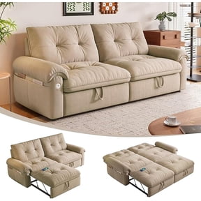 3-in-1 Convertible Sofa Bed, 77" Queen Size Loveseat Sleeper with Pull Out Bed, USB and Side Storage Pockets, Modern 2 Seater Small Couch for Apartment Living Room, Velvet Fabric, RV-Friendly, Brown