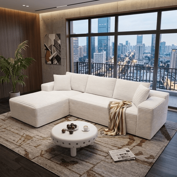 Howcool 104" Cloud Sectional Sofa, Oversized Boneless Modular L-Shaped Couch with Deep Seat & Oversized Chaise, Memory Foam Compression Sofa, No Assembly for Living Room Apartment,White