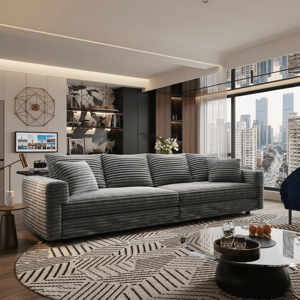 Howcool 102" Modular Cloud Sectional Sofa, Modern Oversized Deep Seat Corduroy Couch with Memory Foam Cushions, Built-in Storage and Cup Holders,Gray