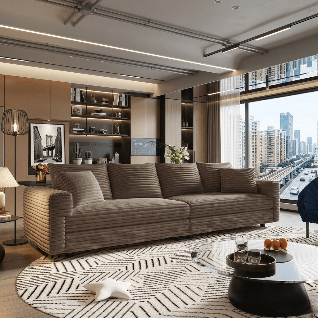 Howcool 102" Modular Cloud Sectional Sofa, Modern Oversized Deep Seat Corduroy Couch with Memory Foam Cushions, Built-in Storage and Cup Holders,Came