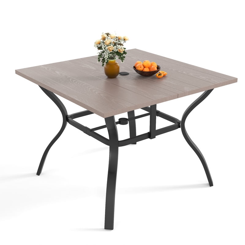 Howcool 1Pcs Outdoor Square Small Dining Table for 4, Iron Patio Bistro Table w/ 2-inch Umbrella Hole