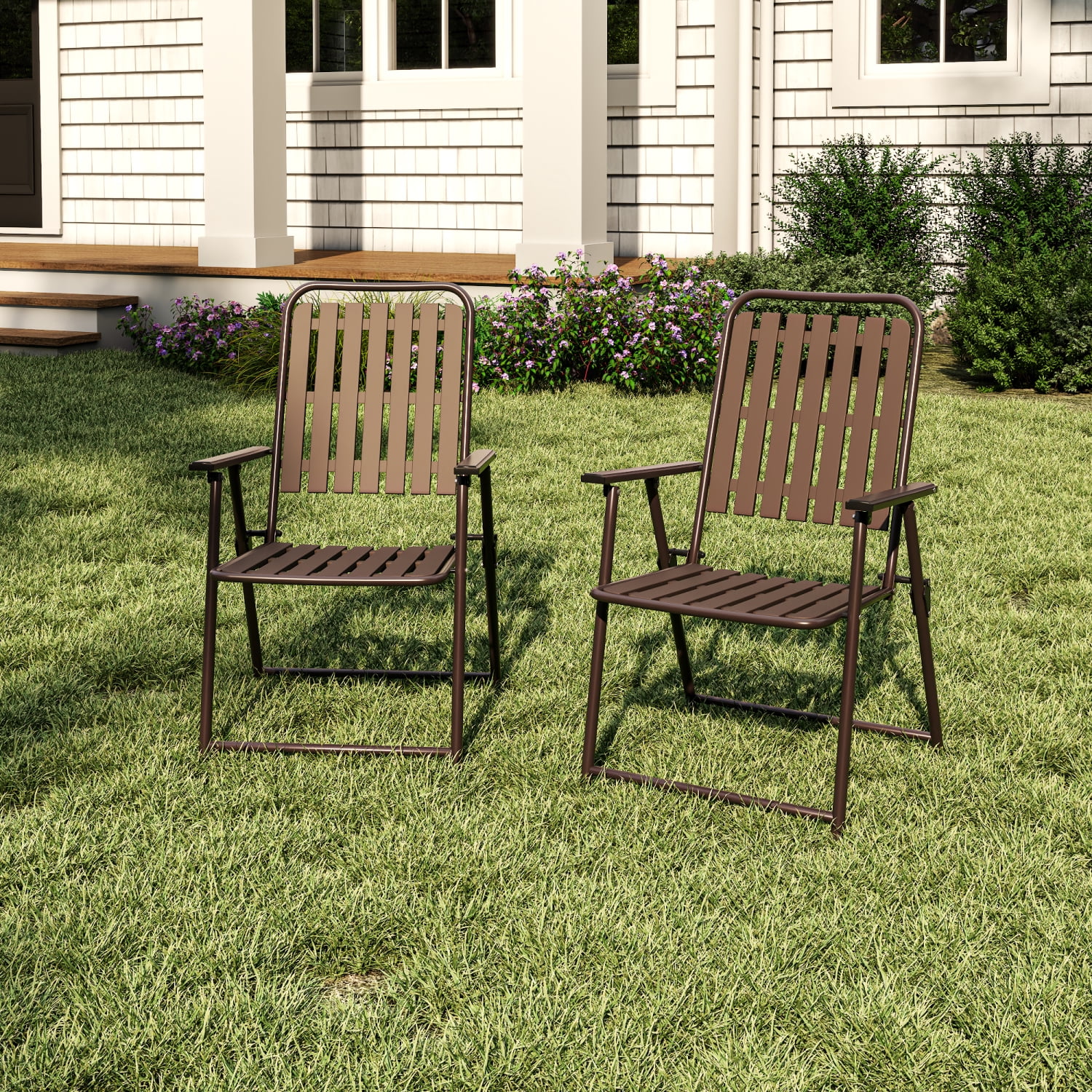 Howcool 2-Piece Outdoor Metal Armchairs, Patio Foldable Chairs Set of 2