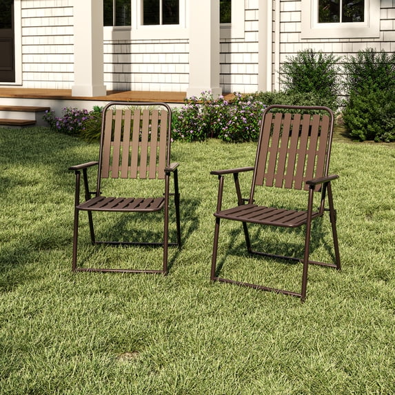 Howcool 2-Piece Outdoor Metal Armchairs, Patio Foldable Chairs Set of 2