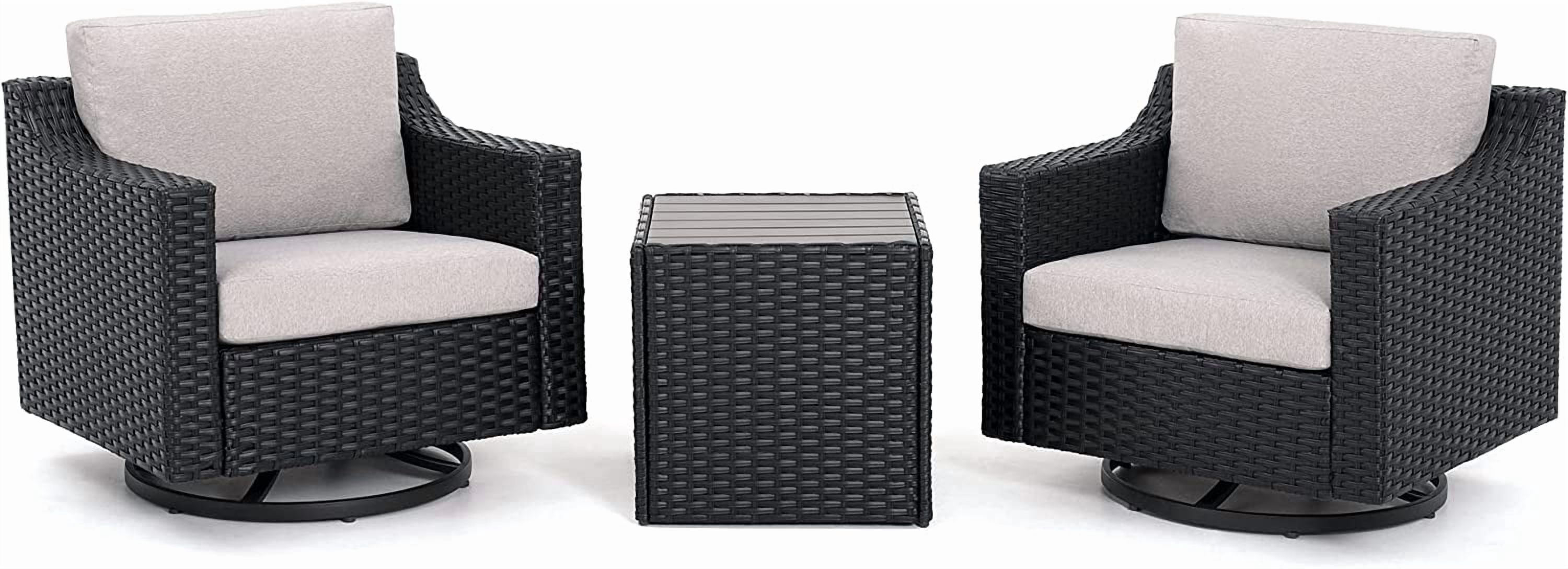 Howcool 3-Piece Outdoor Swivel Wicker Bistro Set, 360-Degree Rotation Patio Chairs with Thick Cushions and Square Rattan Side Table