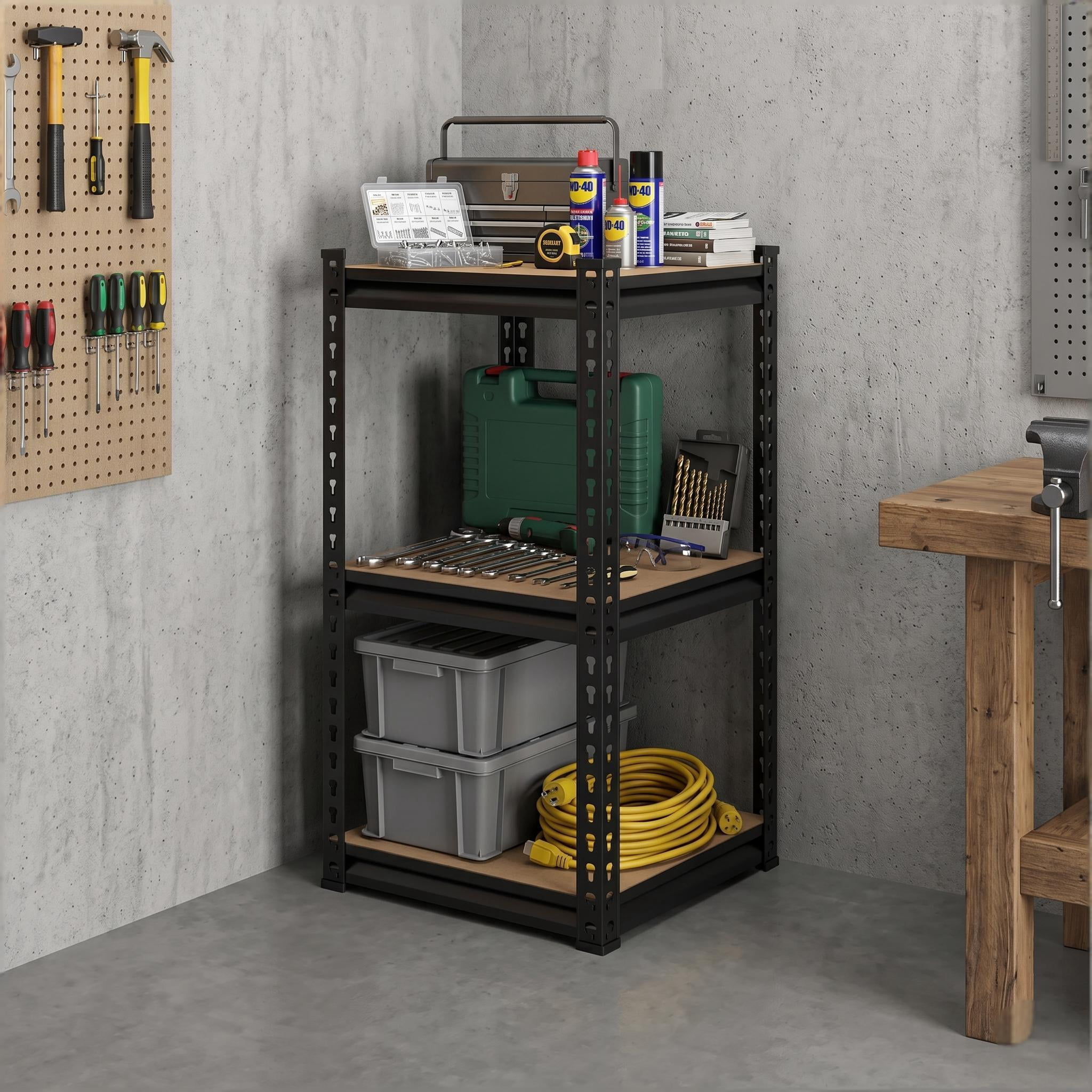 Howcool 3-Tier 30 Inch Height Adjustable Metal Shelving Unit, Heavy Duty Garage Storage Rack for Warehouse Basement