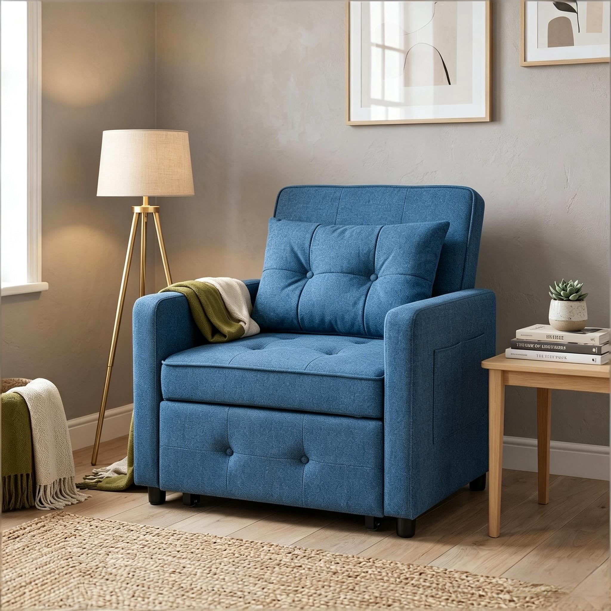 Howcool 3-in-1 Sleeper Chair Convertible Pull Out Bed Adjustable Armchair Sofa Bed with USB & Side Pocket