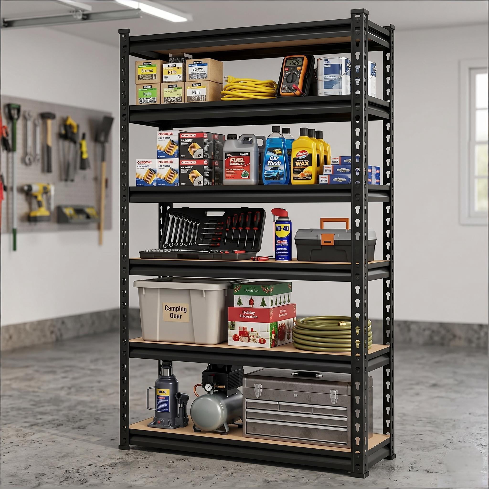 Howcool 5-Tier 60 Inch Height Adjustable Metal Shelving Unit, Heavy Duty Garage Storage Rack for Warehouse Basement