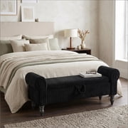 Howcool 51.5" Corduroy Storage Ottoman Bench, Upholstered End of Bed Bench for Bedroom Living Room Entryway Window Seat（Black）
