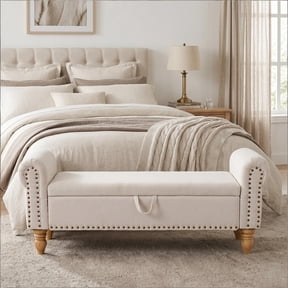 Howcool 51.5" Linen Storage Ottoman Bench, Upholstered End of Bed Bench for Bedroom Living Room Entryway Window Seat(Beige)