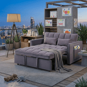 Howcool 55" 3 in 1 Convertible Sleeper Sofa Bed, Pull Out Loveseat Couch with Storage Pocket, Dark grey