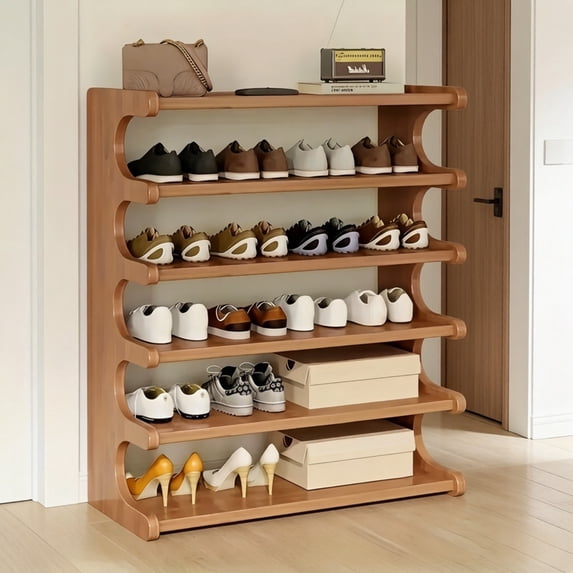 Sjor Racj Howcool 6-Tier Bamboo Shoe Rack, Tall Shoes Organizer, Freestanding ...
