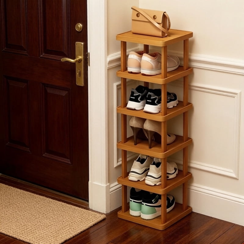 Howcool 6-Tier Stacked Shoe Rack Unit, Bamboo Square Shoes Organizer, Freestanding Storage Shelf
