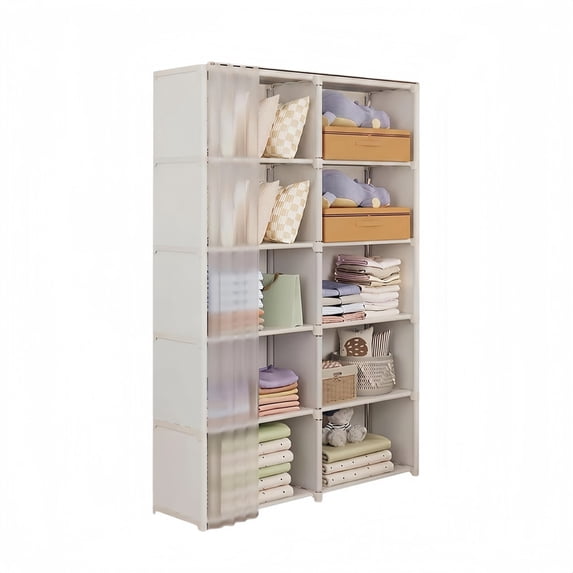 Drapery Storage Rack Howcool 61''H Dustproof 5-Tier Simple Closet Cabinet with Plastic ...