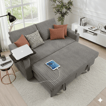 Howcool Convertible Sleeper Sofa Bed, 65" 3-in-1 Pull Out Couch with Reversible Cushions, Loveseat with USB Ports & Cup Holders for Apartment Office, Dark Grey