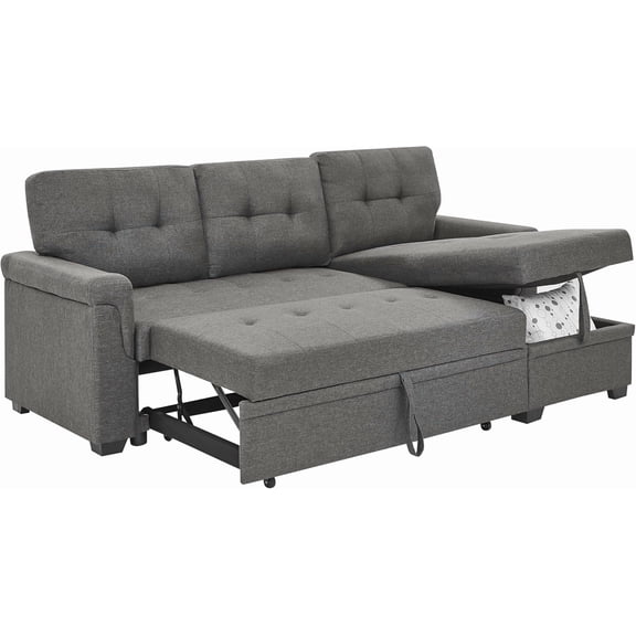 Convertible Sleeper Sofa Bed, 86" L Shaped Sectional Couch Pull Out Bed Reversible Storage Chaise Compact Linen Sofa Small Space Apartment Living Room,Gray