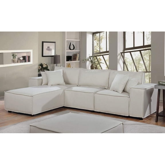 Howcoo 104" L Shaped Sectional Sofa, 3 Seater Couch with Reversible Chaise, Modern Linen Sofa for Living Room, Apartment & Small Space, Beige