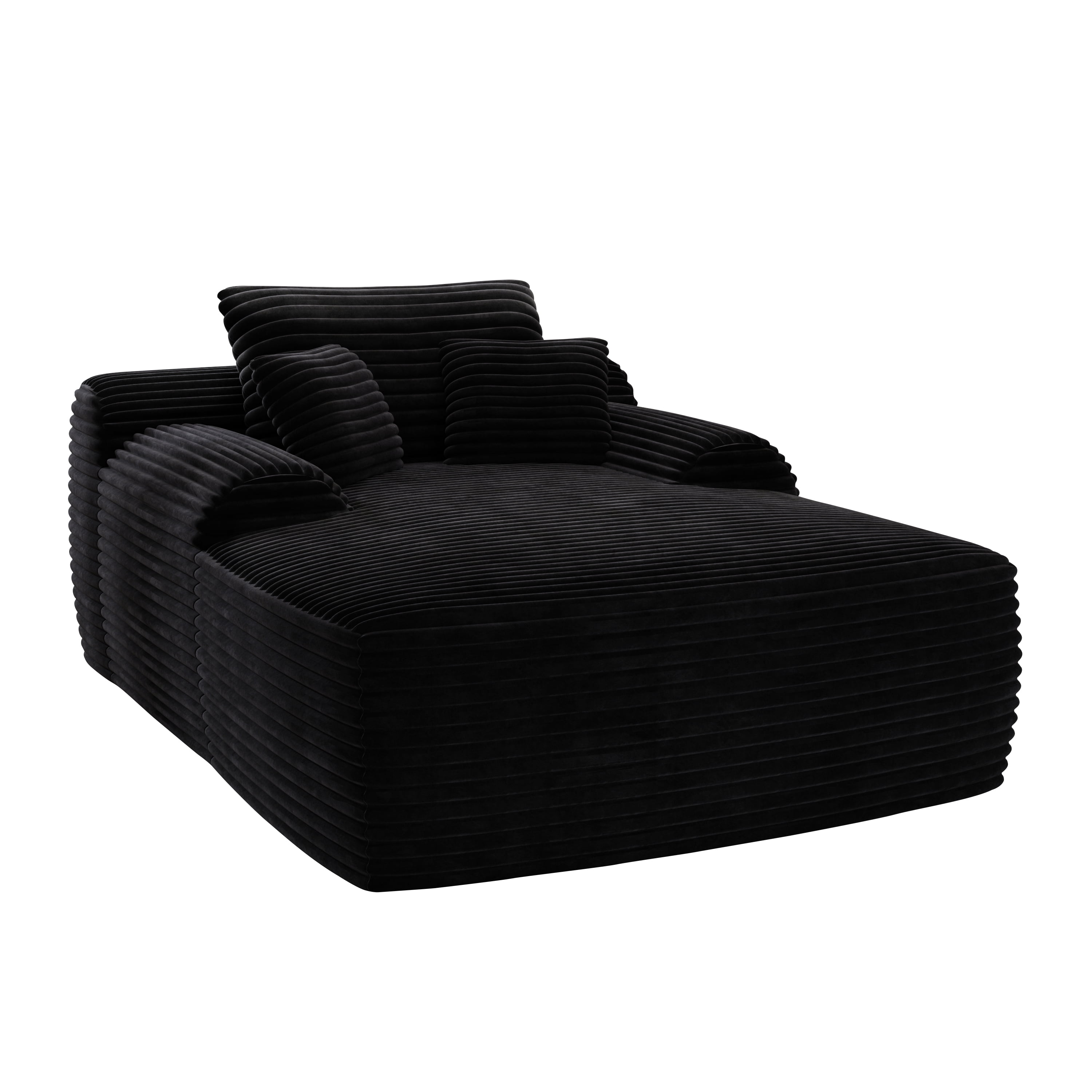 Howcool 65" Oversized Chaise Lounge Chair, Corduroy Boneless Sleeper Sofa Bed with Wide Armrest & Throw Pillows, Deep Seat Lounge Chair for Living Room, Bedroom & Apartment, Black
