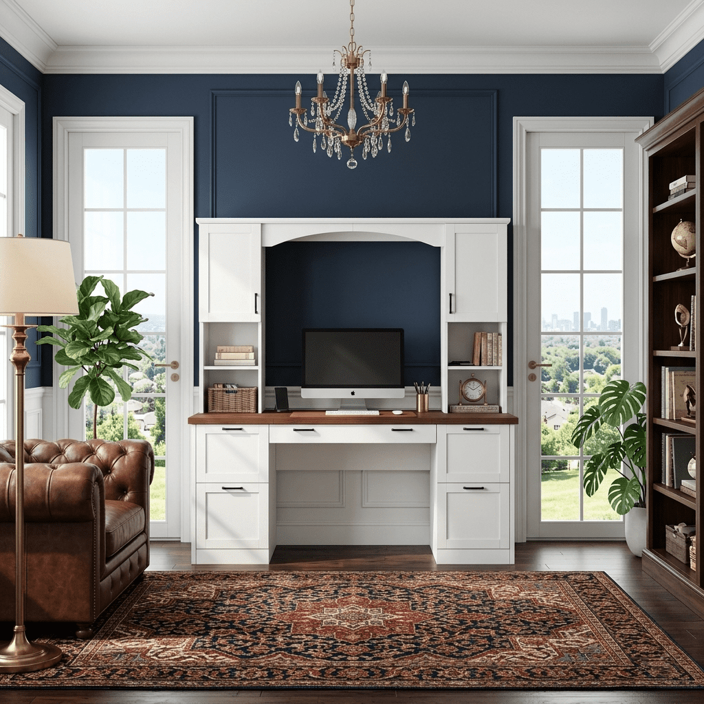 Howcool 68.6"H Farmhouse Arched Computer Desk with Hutch, Workstation with Built-In Charging Station, Keyboard Tray, All-in-One Writing Desk with File Drawer for Home Office