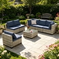 thumbnail image 1 of Howcool 7-Piece All-Weather Wicker Rattan Outdoor Patio Furniture Set,Modular Patio Conversation Furniture Set with Thick Cushions & Tempered Glass Table, 1 of 10