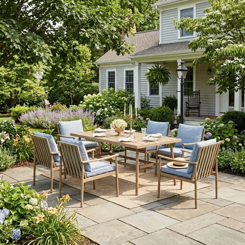 Howcool 7-Piece Outdoor Dining Set for 6, Patio Chat Sets w/ 6 Armchairs & 1 Rectangular Dining Table