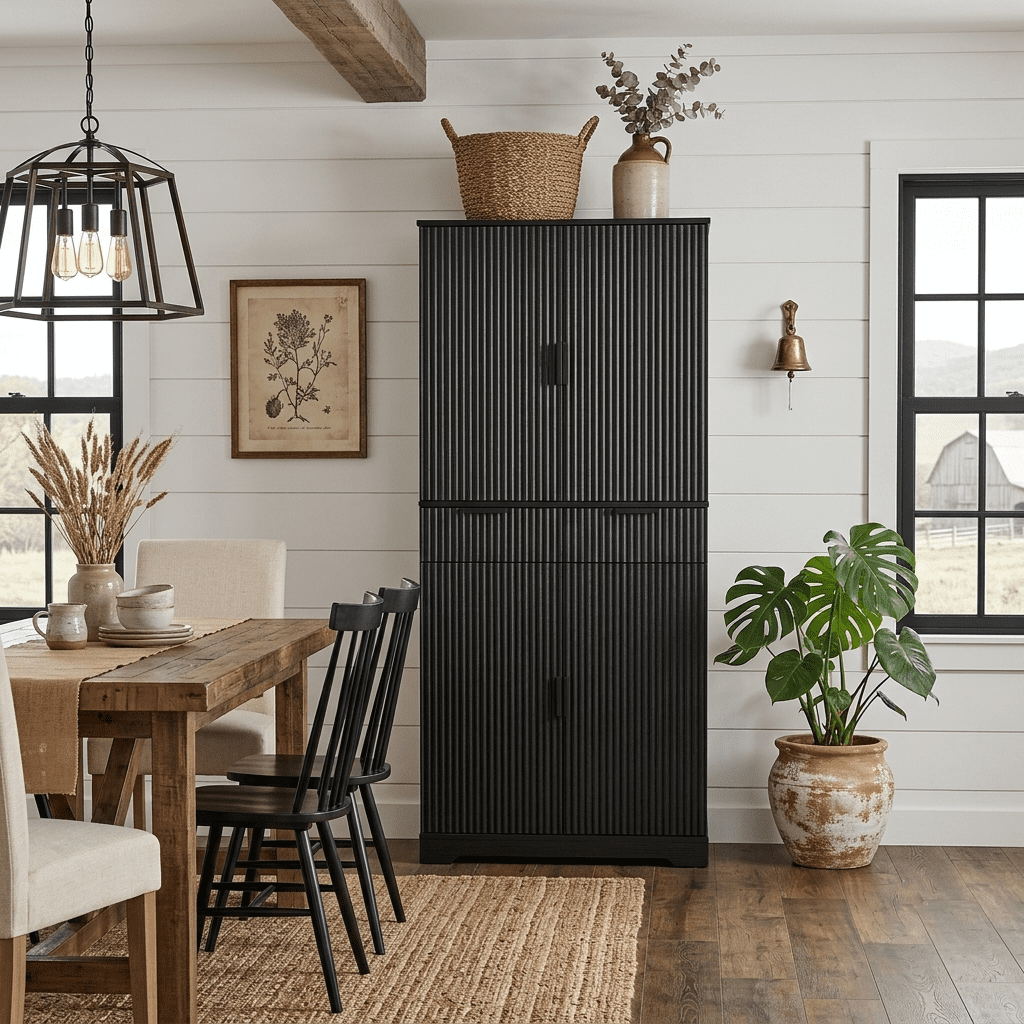 Howcool 72"H Fluted Kitchen Pantry Cabinet with 3 Slide-out Drawers & Adjustable Shelves,Freestanding Storage Cupboard for Dining Room,Bathroom,Kitchen,Black