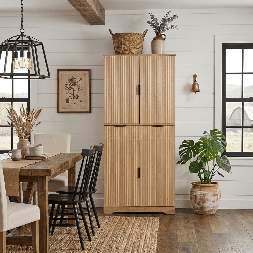 Howcool 72"H Fluted Kitchen Pantry Cabinet with 3 Slide-out Drawers & Adjustable Shelves,Freestanding Storage Cupboard for Dining Room,Bathroom,Kitchen,Oak