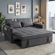 Howcool 54" Convertible Sleeper Sofa Bed, Pull Out Loveseat Couch with USB Port, Phone Holder & Cup Holder, Adjustable Backrest, Velvet Sofa for Living Room, Apartment, Dark Grey