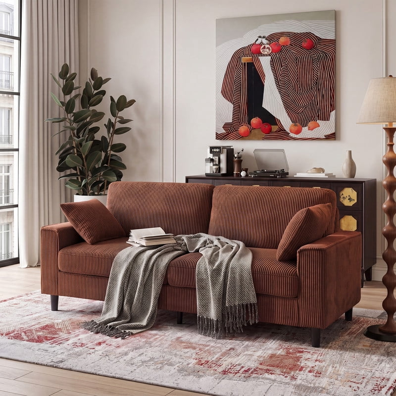 Howcool 81.8"W Corduroy Loveseat Sofa,Mid-Century Modern 2-Seater Sofa Couch, Heavy-Duty Iron & Wood Frame, Soft Upholstered Loveseat for Living Room/Bedroom