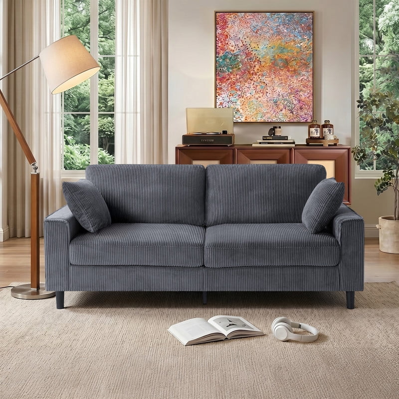 Howcool 81.8"W Corduroy Loveseat Sofa,Mid-Century Modern 2-Seater Sofa Couch, Heavy-Duty Iron & Wood Frame, Soft Upholstered Loveseat for Living Room/Bedroom