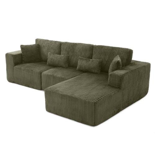 Howcool 108" Boneless Cloud Sectional Couches for Living Room, Comfy Fluffy L Shaped Memory Foam Deep Seat Boneless Couch, Modular Sectional Sofa with Right Facing Chaise, Green