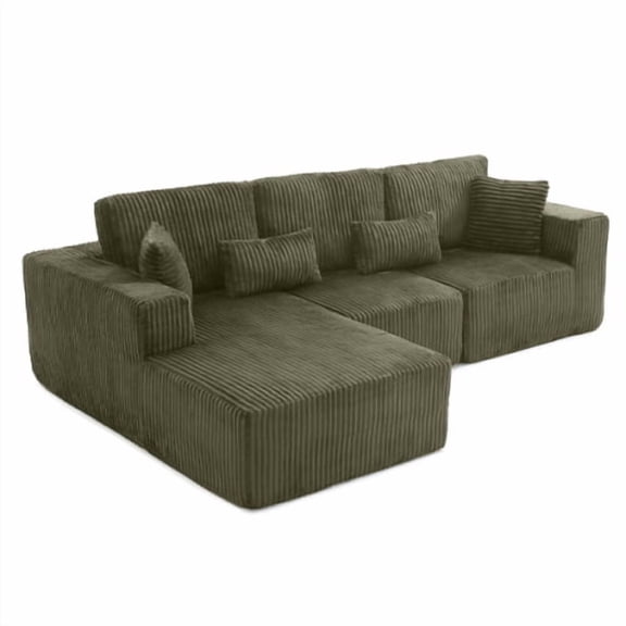 Howcool 108" Boneless Cloud Sectional Couches for Living Room, Comfy Fluffy L Shaped Memory Foam Deep Seat Boneless Couch, Modular Sectional Sofa with Left Facing Chaise,Green