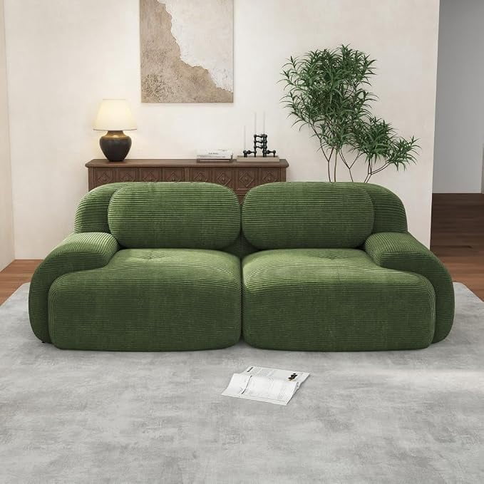 Howcool 80" Boneless Cloud Modular Loveseat, 2 Seater Vacuum Compressed No Assembly Sofa, Extra Deep Memory Foam Corduroy Sectional Couch for Living Room,Green