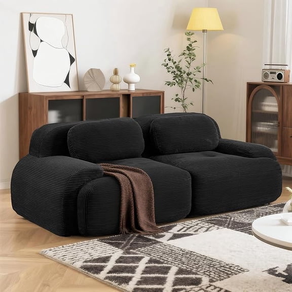 Howcool 80" Modern Corduroy Boneless Love Seat Couches, 2 Seater Large Sectional Couches for Living Room, Cloud Modular Sectional Sofa, Memory Foam, Extra Deep Loveseat, No Assembly,Black
