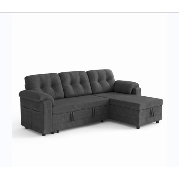 Howcool 82" L-Shaped Sectional Sofa Bed, Pull-Out Sleeper Couch with Storage Chaise, Linen Fabric Couch with Armrests for Living Room, Apartment & Small Spaces, Dark Gray