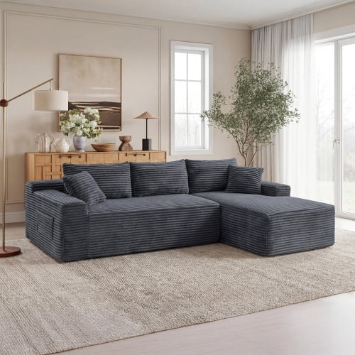 Howcool Boneless Cloud Sectional Couches for Living Room, Comfy Fluffy L Shaped Memory Foam Deep Seat Boneless Couch, 95" Modular Sectional Sofa with Right Facing Chaise,Grey