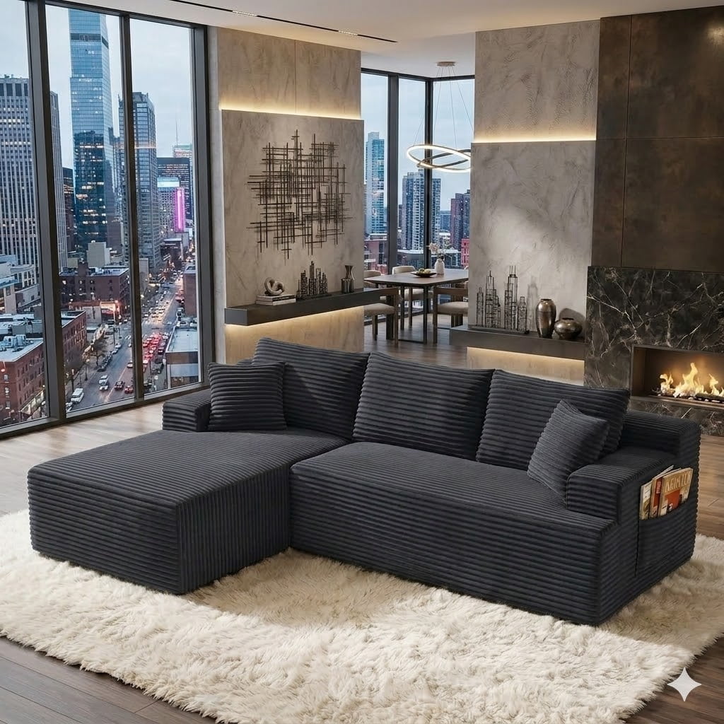 Howcool Boneless Cloud Sectional Couches for Living Room, Comfy Fluffy L Shaped Memory Foam Deep Seat Boneless Couch, 95" Modular Sectional Sofa with Left Facing Chaise,Grey