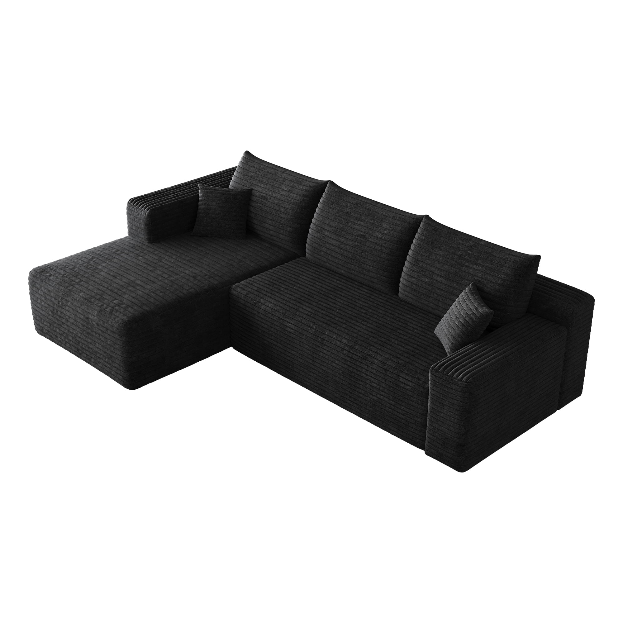 Howcool Boneless Sectional Sofa, L-Shaped Cloud Couch with Left-Facing Chaise, Deep Seat Memory Foam Modular Sofa for Living Room, Black