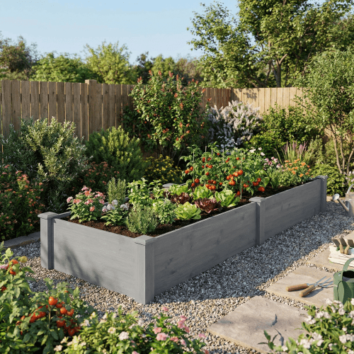 Howcool 8x2ft Outdoor Raised Garden Bed, Large Wooden Planter Box for Vegetables & Flowers, Above Ground Gardening Bed, Easy Assembly for Backyard Patio, Gray, 96x28x10''