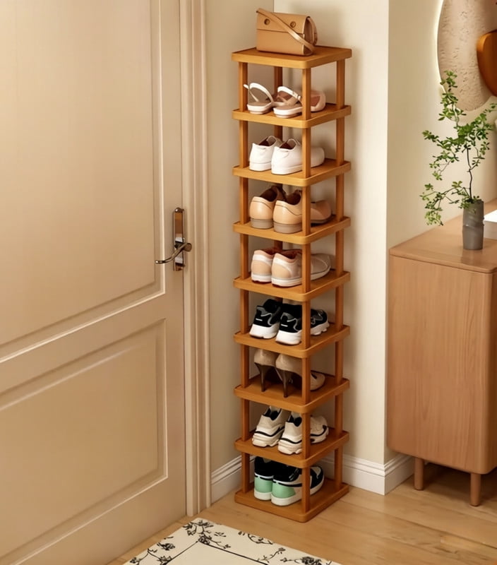 Howcool 9-Tier Stacked Shoe Rack Unit, Bamboo Square Shoes Organizer ...