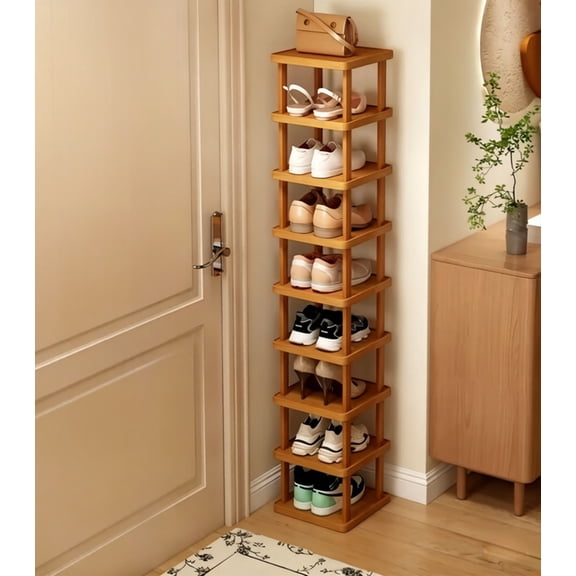Howcool 9-Tier Stacked Shoe Rack Unit, Bamboo Square Shoes Organizer, Freestanding Storage Shelf