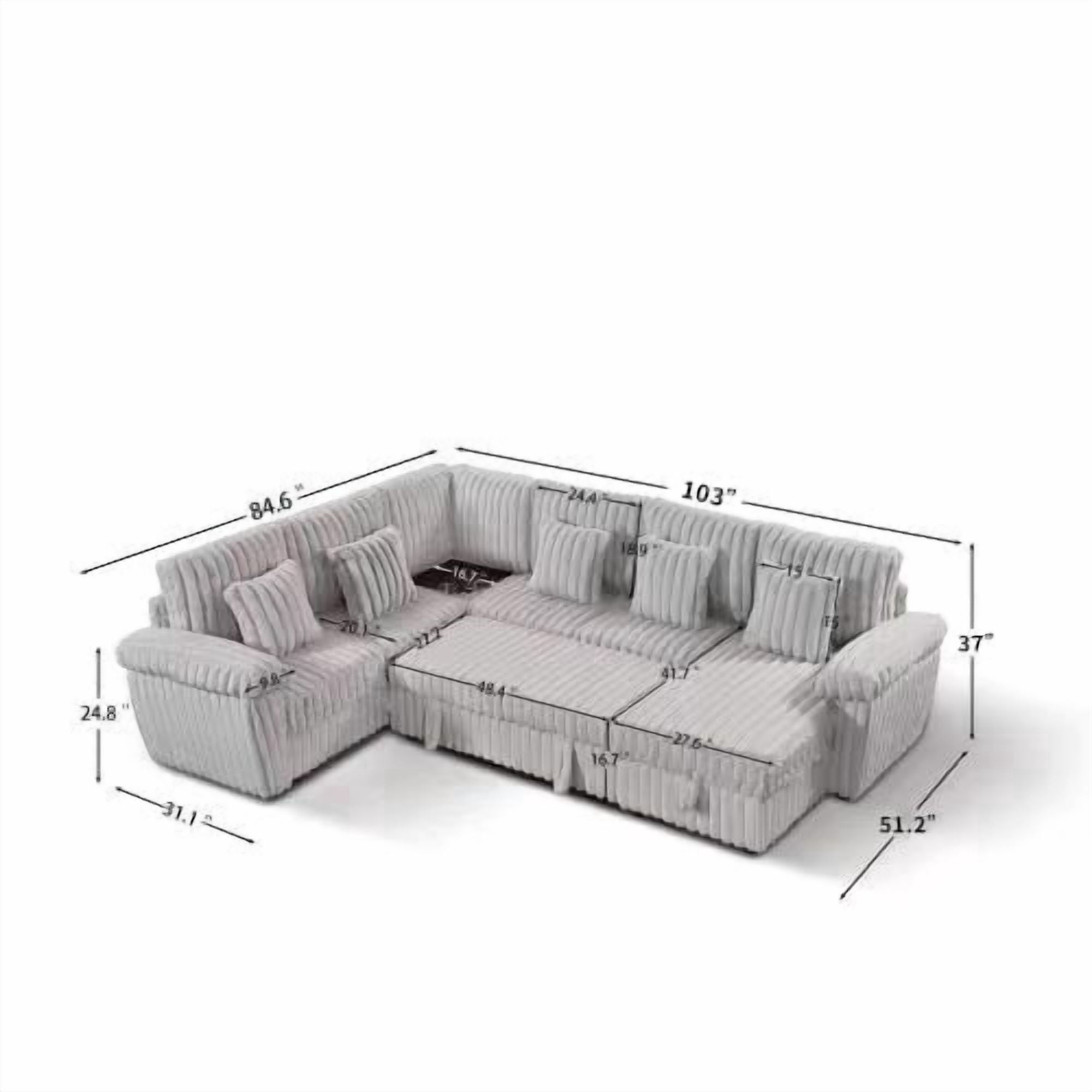 Howcool 93" Modular Cloud Couch, L-Shaped Sectional Sofa with Ottoman, Deep Seat Chenille Fabric 4-Seat Convertible Couch for Living Room, Easy Assembly,Beige(Thick Sponge)