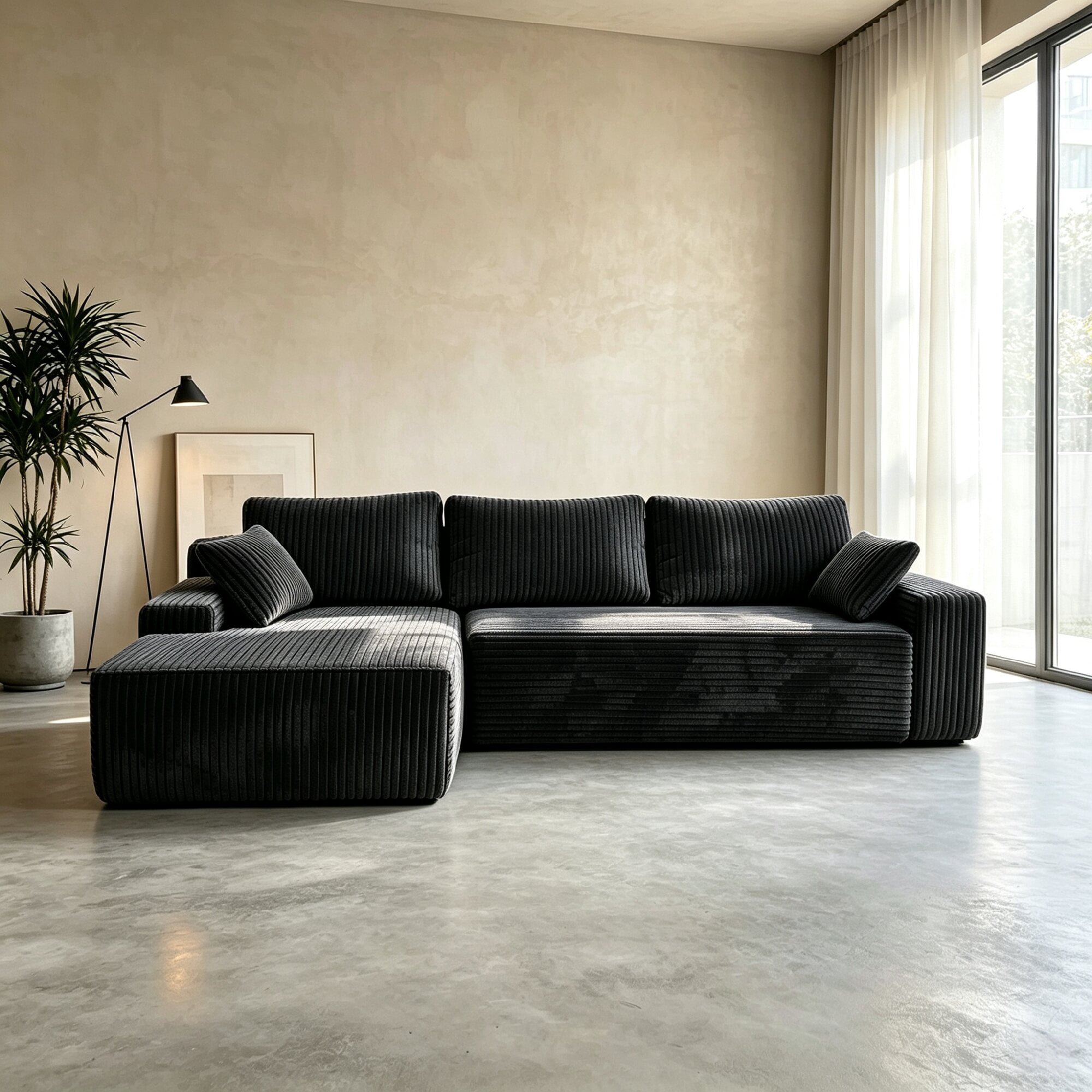 Howcool 96" L‑Shaped Modular Sectional Sofa with Deep Seat Chaise,Corduroy 3‑Seat Boneless Cloud Couch,Compressed Sofa for Living Room,No Assembly Required,Left Facing,Gray