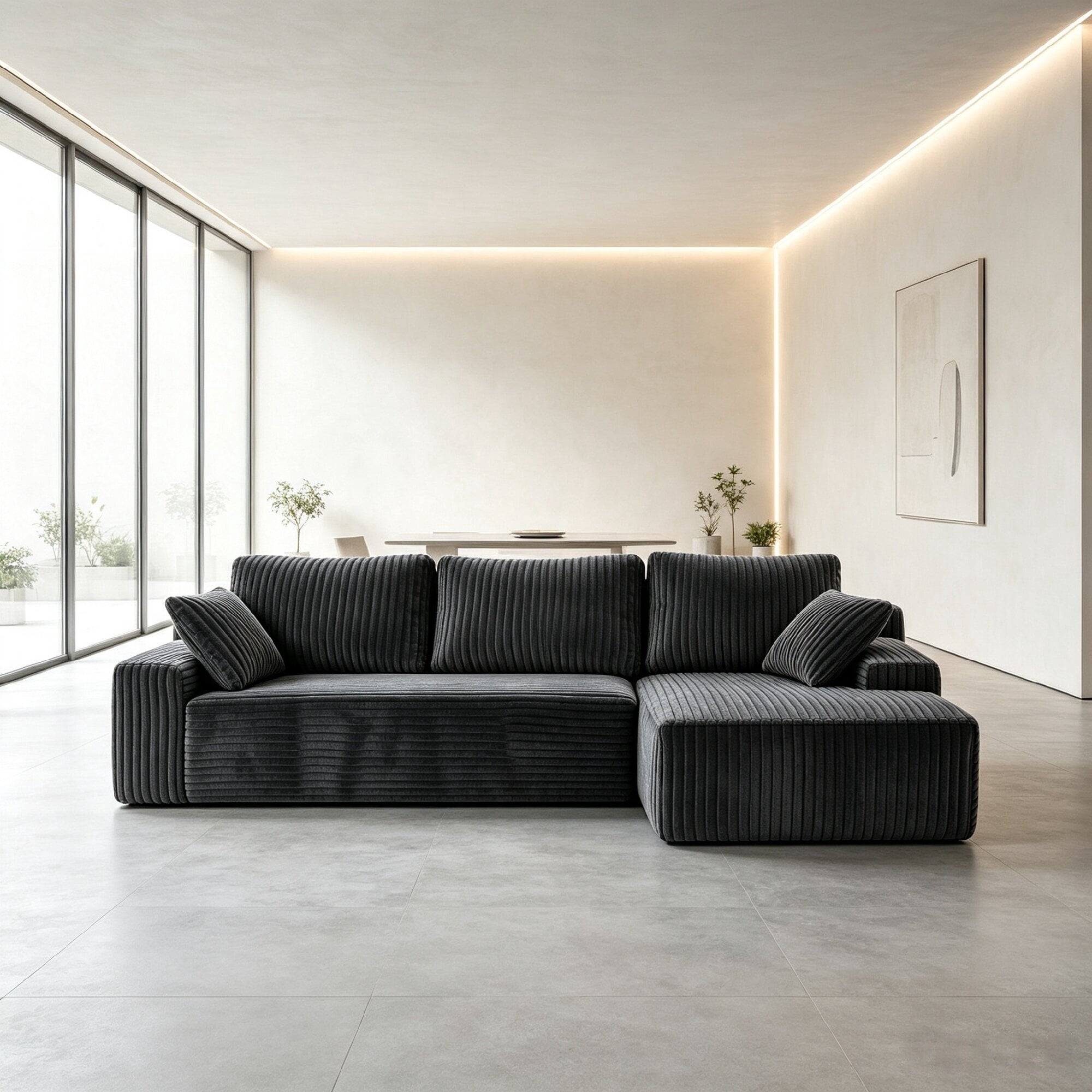 Howcool 96" L‑Shaped Modular Sectional Sofa with Deep Seat Chaise,Corduroy 3‑Seat Boneless Cloud Couch,Compressed Sofa for Living Room,No Assembly Required,Right Facing,Gray