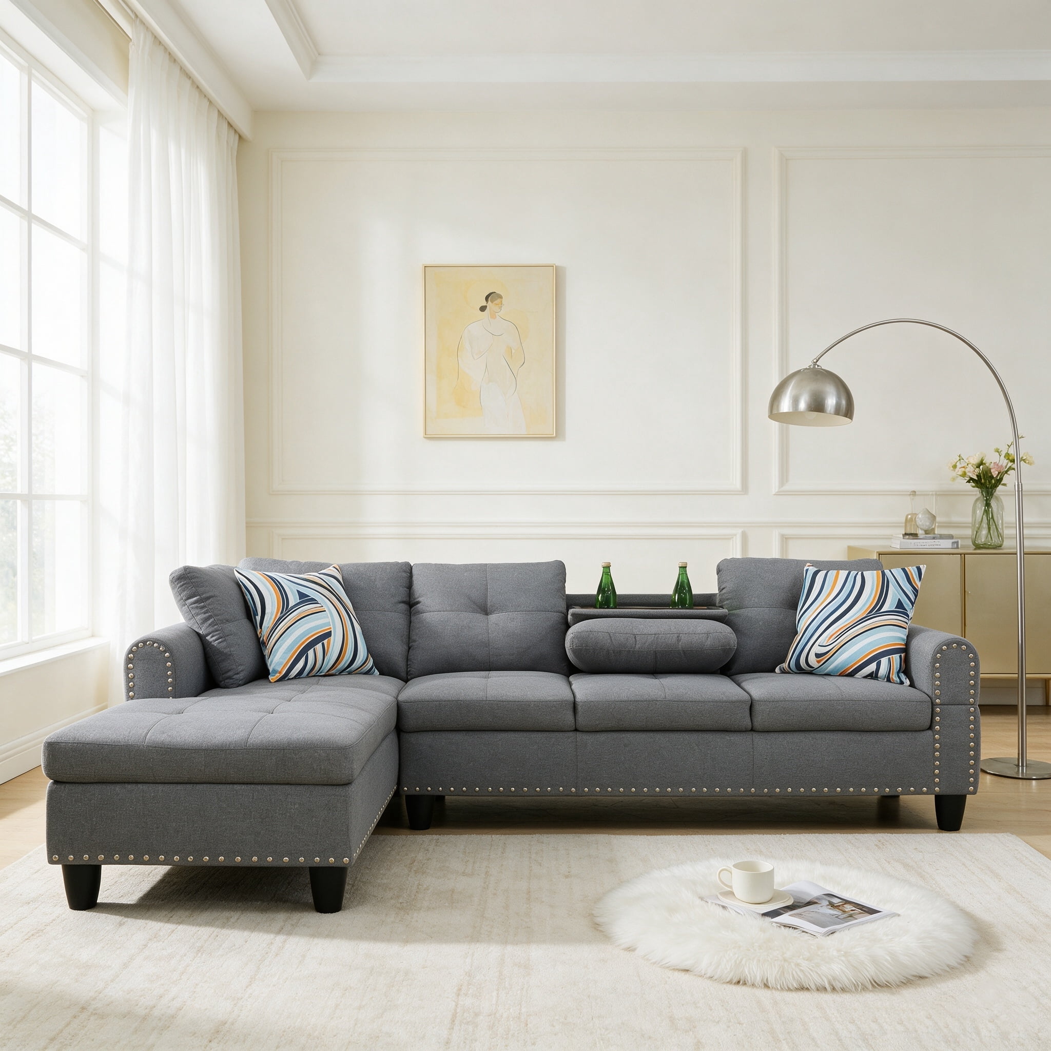 Howcool 98" Sectional Sofa, L-Shaped Couch with Left-Facing Chaise, Linen Fabric Modular Sectional Sofa for Living Room, Apartment & Small Space, Gray