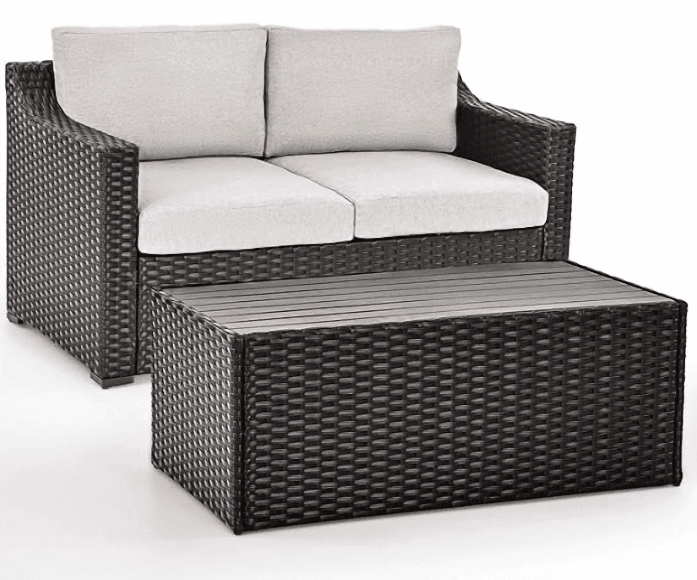 Howcool All-Weather PE Wicker Outdoor Loveseat and Coffee Table Set, 2-Piece Patio Conversation Furniture with 4-inch Thick Cushions