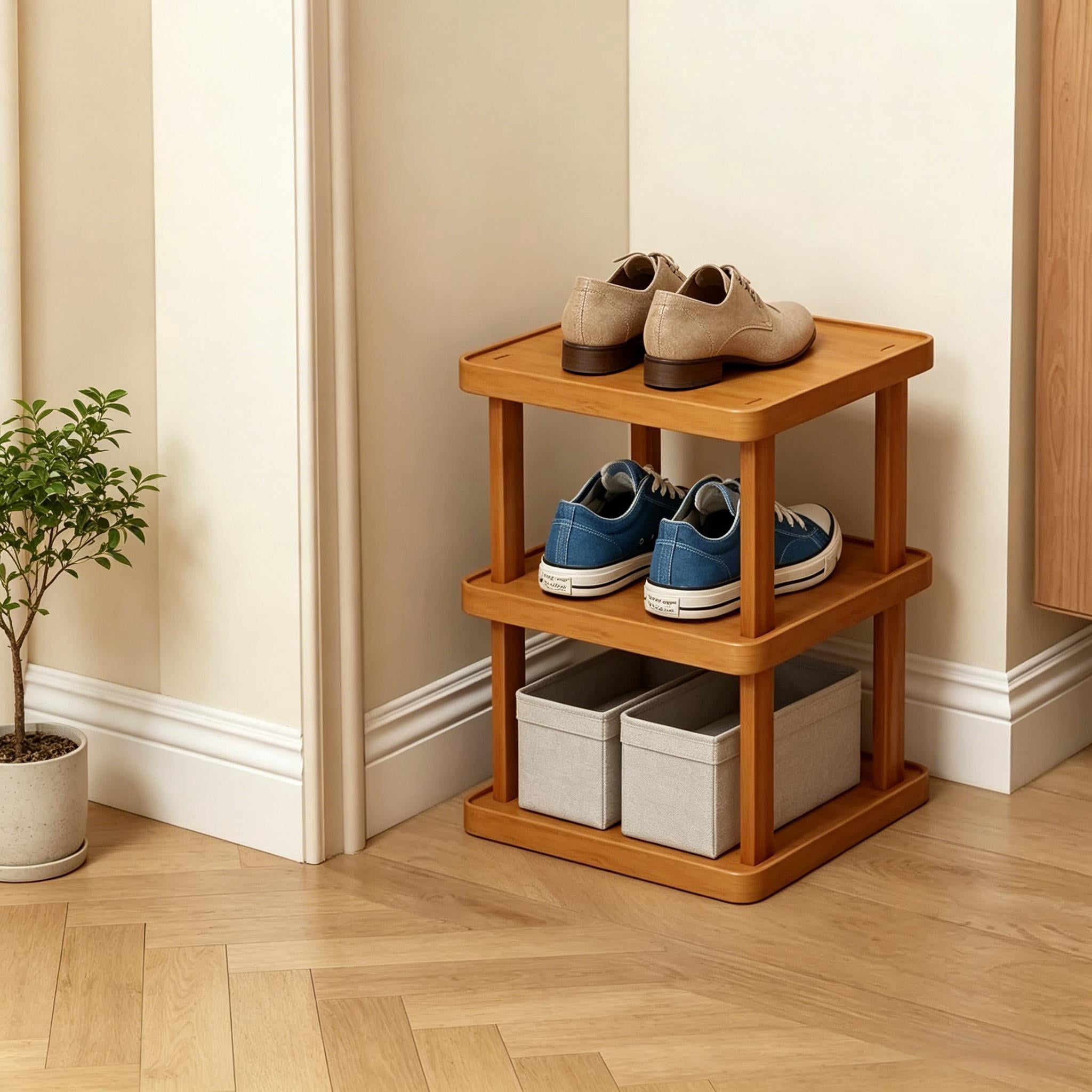 Howcool Bamboo Storage Rack, 3 Tier Expandable Foldable Shelf, Easy ...