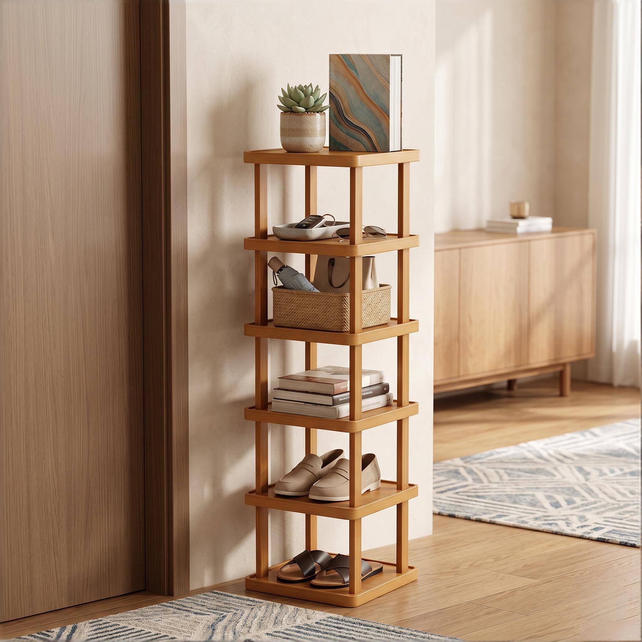 Howcool Bamboo Storage Rack, 6 Tier Expandable Foldable Shelf, Easy Assembly, Entryway Bedroom Organizer