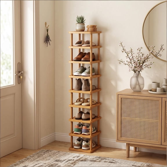 Howcool Bamboo Storage Rack, 9 Tier Expandable Foldable Shelf, Easy Assembly, Entryway Bedroom Organizer